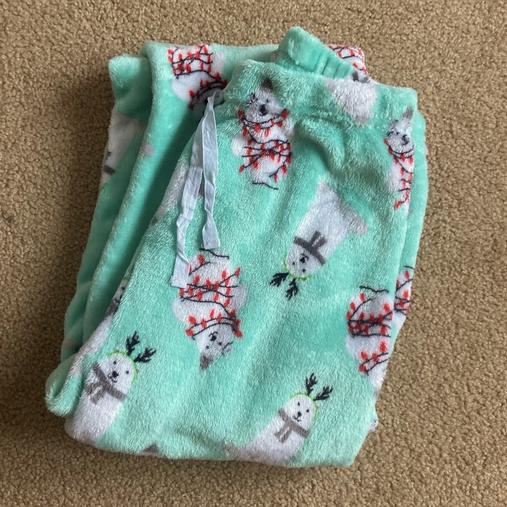 Mint colored, fluffy pajama pants